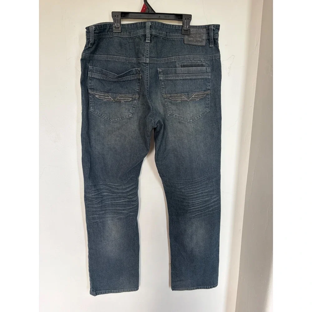 I Jeans by Buffalo Mens 36x30 Dark Wash Straight Leg Denim Blue Jeans Whiskered